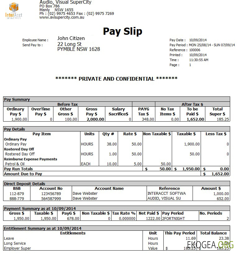 AUSTRALIA AUDIO Fiche de paie visuelle SuperCity aux formats Word et PDF